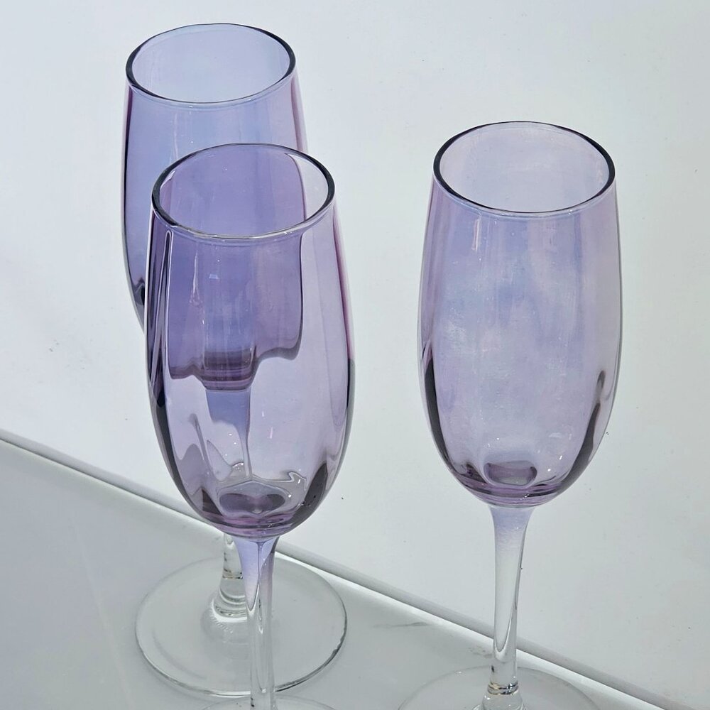 3 Monaco Optic Plum Champagne Flute 8.25" glasses Cristal d'Arques France romant - Picture 2 of 9